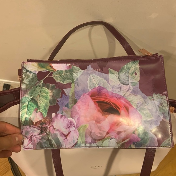 Ted Baker Powder Pink & Maroon Tote with Floral Clip Clutch 🌸 - Picture 5 of 9